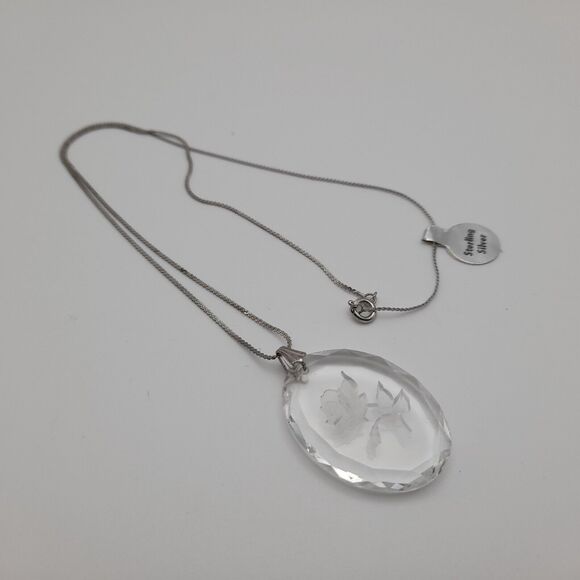 Vintage Reverse Intaglio Rose Crystal Pendant Necklace, Sterling Silver - Picture 4 of 9